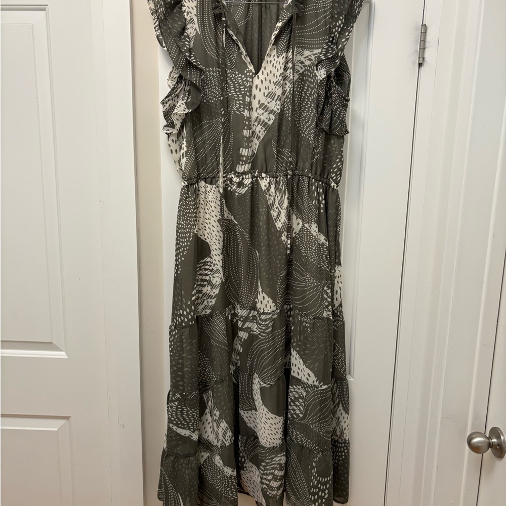 Elegant Green-grey Patterned summer  Dress